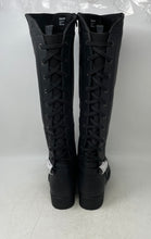 Load image into Gallery viewer, Global Win Womens Black Faux Leather Almond Toe Knee High Riding Boots Size 11
