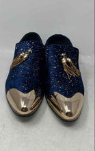 Load image into Gallery viewer, Parrazo Designer Mens Ronaldinho Navy Blue Golden Loafer Dress Shoes Size 10.5
