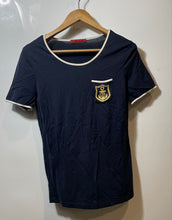 Load image into Gallery viewer, Authentic Carolina Herrera Womens Dark Blue Cotton Ringer T-Shirt Size Medium
