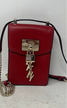 Load image into Gallery viewer, DKNY Womens Red Gold-Tone Leather Inner Divider Chain Strap Crossbody Purse

