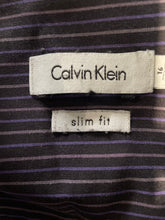 Load image into Gallery viewer, Calvin Klein Mens Multicolor Striped Print Long Sleeve Dress Shirt Size 16
