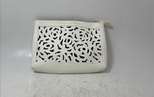 Load image into Gallery viewer, Oscar De La Renta Womens White Perforated Top Zipper Travel Makeup Handbag
