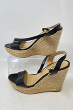 Load image into Gallery viewer, Michael Kors Womens Black Leather Open Toe Wedge espadrilles Sandals Size 7.5M

