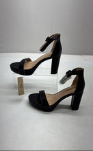 Load image into Gallery viewer, Dobolin Womens Black Leather Open Toe Buckle Ankle Strap Heels Size 8W With Tag
