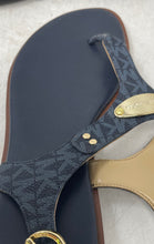 Load image into Gallery viewer, Michael Kors Womens MK Plate Blue Signature Print Flat Thong Sandals Size 8M
