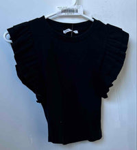 Load image into Gallery viewer, Zara Womens Black Ruffle Short Sleeve Crew Neck Cropped Blouse Top Size Small
