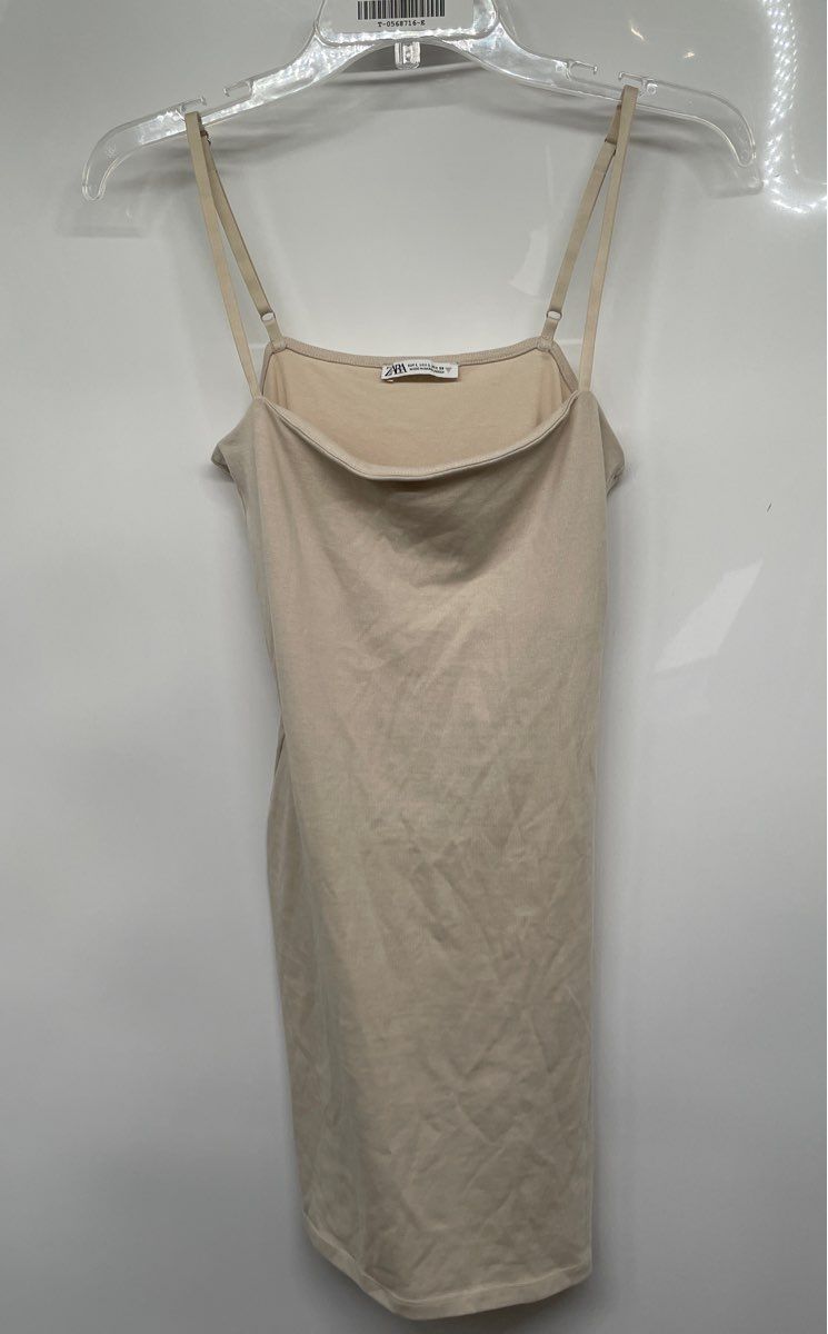 Zara Womens Beige Sleeveless Square Neck Pullover Short Mini Dress Size L