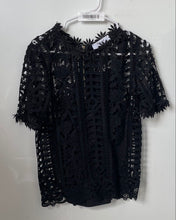 Load image into Gallery viewer, Blugirl Womens Black Floral Lace Short Sleeve Back-Zip Blouse Top Size D38
