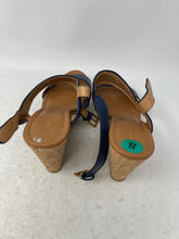 Load image into Gallery viewer, Tommy Hilfiger Womens Blue Brown Buckle Wedge Ankle Strap Heels Size 8
