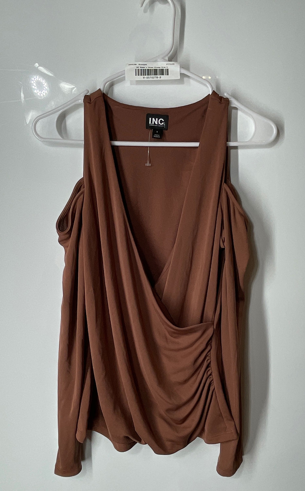 INC International Concepts Womens Brown Long Sleeve Wrap Blouse Top Size S