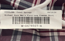Load image into Gallery viewer, Michael Kors Mens Purple Plaid Long Sleeve Dress Shirt Size L 16 1/2 34-35
