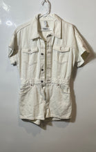 Load image into Gallery viewer, Zara Womens Beige Denim Short Sleeve Collared One-Piece Romper Size M
