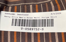 Load image into Gallery viewer, Perry Ellis Mens Brown Multi-Striped Cotton Long Sleeve Button-Up Shirt Size L
