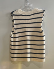 Load image into Gallery viewer, Zara Womens White &amp; Blue Striped Knitted V-Neck Pullover Vest Sweater Size M
