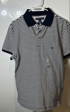 Load image into Gallery viewer, Tommy Hilfiger Mens White Black Striped Short Sleeve Collared Polo Shirt Size L
