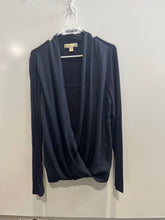 Load image into Gallery viewer, Michael Kors Womens Dark Blue Long Sleeve Surplice Neck Blouse Top Size L

