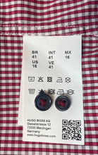 Load image into Gallery viewer, Hugo Boss Mens Red &amp; White Checkered Slim Fit Stretch Dress Shirt Size 16
