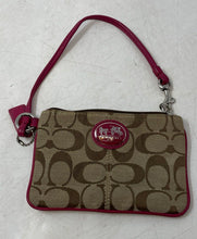Load image into Gallery viewer, Coach Womens Beige Brown Pink Signature Print Charm Zipper Wristlet Wallet
