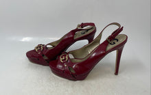 Load image into Gallery viewer, Guess Womens Joany Red Faux Patent Leather Peep Toe High Platform Heels Sz 8.5M
