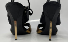 Load image into Gallery viewer, Authentic Tory Burch Womens Kyle Black Gold-Tone Strappy Heels Size 8.5M Worn
