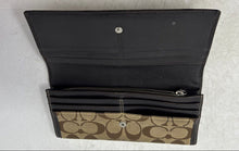 Load image into Gallery viewer, Coach Womens Brown Beige Signature Print Credit Card Slot Bifold Wallet
