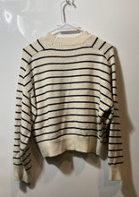 Load image into Gallery viewer, Tahari Womens Beige Black Striped Long Sleeve Knitted Pullover Sweater Size L
