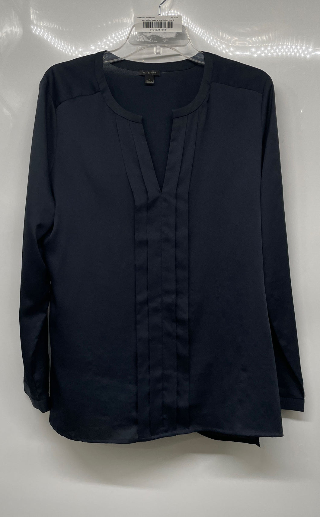 Ann Taylor Womens Blue Long Sleeve Split Neck Blouse Top Size Large