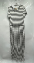 Load image into Gallery viewer, Michael Kors Womens Gray White Striped Drawstring Waist Slit Maxi Dress Size S
