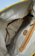 Load image into Gallery viewer, Authentic Tory Burch Womens Yellow Beige Pierson Dipped Jaden Tote Bag Damaged
