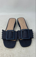 Load image into Gallery viewer, Talbots Womens Viv Blue Shimmer Raffia Open Toe Block Slide Sandals Size 8.5 M
