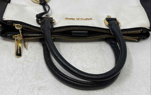 Load image into Gallery viewer, Michael Kors Womens Black And White Leather Charm Double Handle Satchel Handbag
