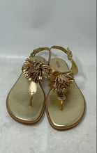 Load image into Gallery viewer, Michael Kors Womens Lolita Gold Metallic Leather Tassel Thong Sandals Size 11M
