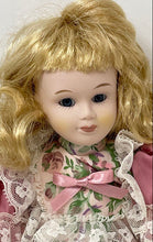 Load image into Gallery viewer, Vintage Blonde Hair Blue Eyes Collectible Porcelain Doll In Victorian Maxi Dress
