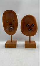 Load image into Gallery viewer, Set Of 2 Pieces Original Brown Wooden Home Decorative Noh Face Masks With Stand
