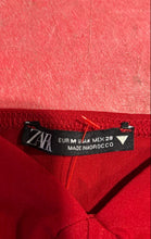 Load image into Gallery viewer, Zara Womens Red Long Puff Sleeve Sweetheart Neck Corset Cropped Blouse Top Sz M
