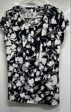 Load image into Gallery viewer, Karl Lagerfeld Womens Black White Floral Cap Sleeve Round Neck Blouse Top Size L
