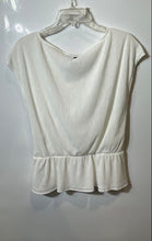 Load image into Gallery viewer, DKNY Womens White Ribbed Short Sleeve Boat Neck Peplum Hem Blouse Top Size Small
