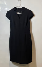 Load image into Gallery viewer, Tahari Womens Black Cap Sleeve Stretch Back Zip V-Neck Slit Sheath Dress Size 8
