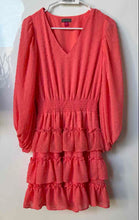 Load image into Gallery viewer, Vince Camuto Womens Orange Textured Long Sleeve Ruffle A-Line Dress Size Small
