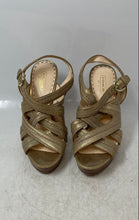 Load image into Gallery viewer, Coach Womens Brynne Metallic Gold Leather High Block Platform Heels Size 7 B
