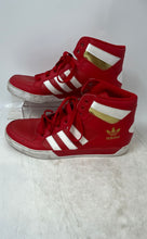 Load image into Gallery viewer, Adidas Mens Hard Court Hi FV5328 Red White Golden Tone Sneakers Shoes Size 9
