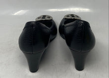 Load image into Gallery viewer, Authentic Tory Burch Womens Black Leather Wedge Pump Heels Size 5.5M Worn
