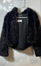 Load image into Gallery viewer, Zara Womens Black Fluffy Long Sleeve Hooded Cropped Faux Fur Jacket Size XS
