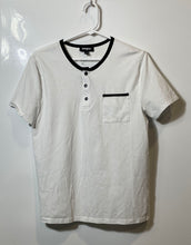 Load image into Gallery viewer, Express Mens White Black Short Sleeve Henley Neck Pullover T-Shirt Size Small
