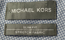 Load image into Gallery viewer, Michael Kors Mens Blue Printed Slim-Fit Stretch Long Sleeve Dress Shirt Size M
