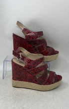 Load image into Gallery viewer, Michael Kors Womens Red Snake Embossed Wedge Espadrille Platform Heels Size 8.5M

