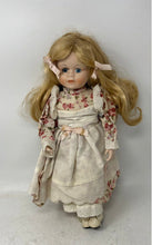 Load image into Gallery viewer, Blonde Hair Blue Glass Eyes Floral Print Dress Girls Porcelain Doll
