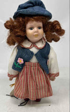 Load image into Gallery viewer, Debbie Collection Brown Hair Blue Eyes Porcelain Doll With Hat And Skirt
