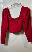 Load image into Gallery viewer, Zara Womens Red Long Puff Sleeve Sweetheart Neck Corset Cropped Blouse Top Sz M
