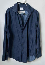 Load image into Gallery viewer, Calvin Klein Mens Blue Slim Fit Stretch Wrinkle Free Dress Shirt Size Large
